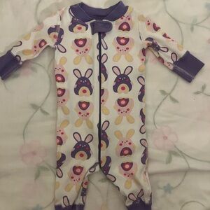 Hanna Andersson White Footed One-Piece with Purple Bunny Print